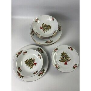 Tienshan Holiday Hostess Christmas Tree Fine China  Dinner Set Plate Salad Soup